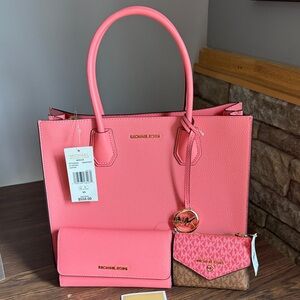 Michael Kors Large Mercer Satchel Tote with Matching Wallets